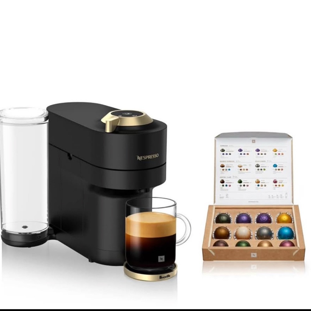 Nespresso Black and Gold Coffee Maker with Capsule Set
